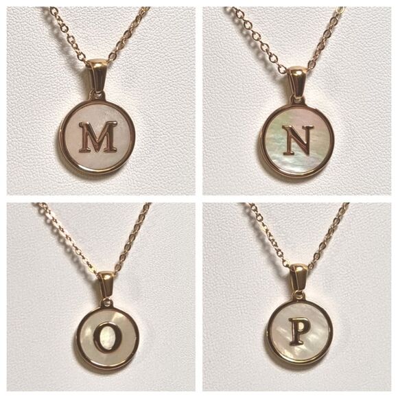 SHELL INITIAL PENDANT NECKLACE stainless steel gold plated M N O or P - Picture 1 of 14